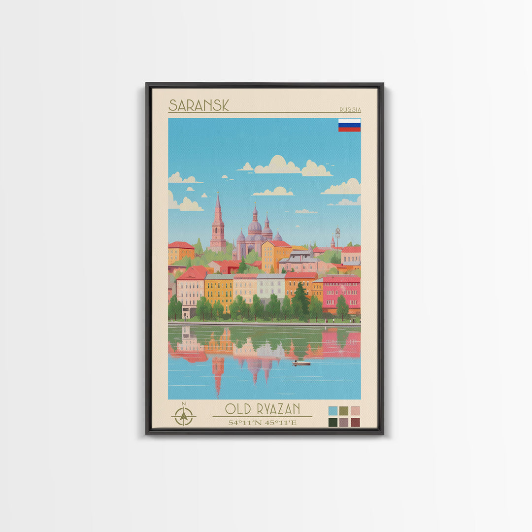 Saransk Russia Travel Poster Framed Canvas Print, Midcentury Modern Art, Pop Art Wall Decor, Living Room Art, Bedroom Decoration