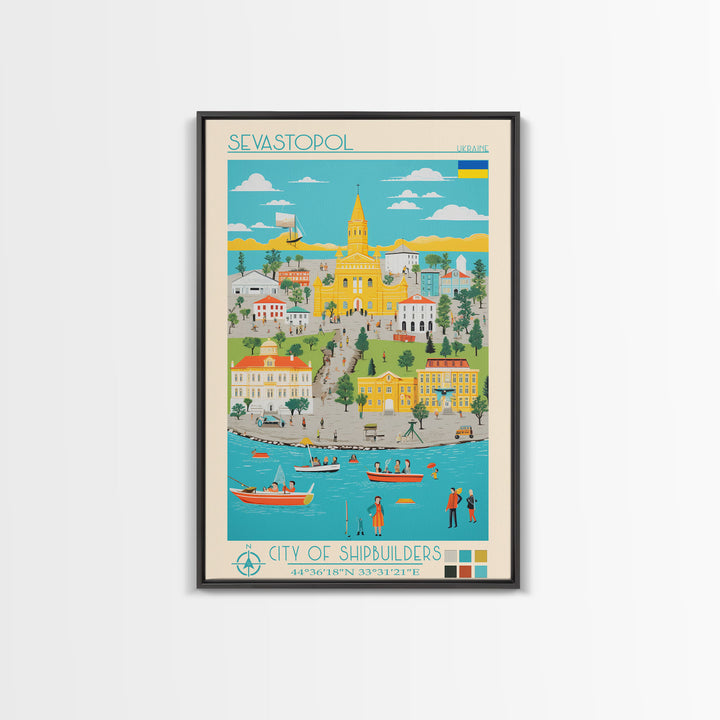 Sevastopol Ukraine Travel Poster Framed Canvas Print, Midcentury Modern Art, Pop Art Wall Decor, Bedroom Decor, Vacation Gift
