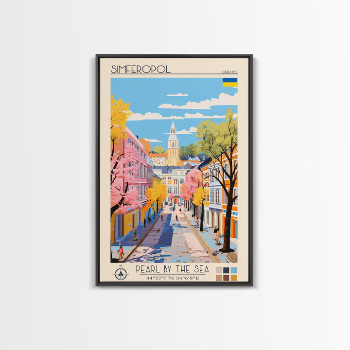 Simferopol Ukraine Travel Poster Framed Canvas Print, Midcentury Modern Art, Pop Art Wall Decor, Living Room Art, Vacation Gift
