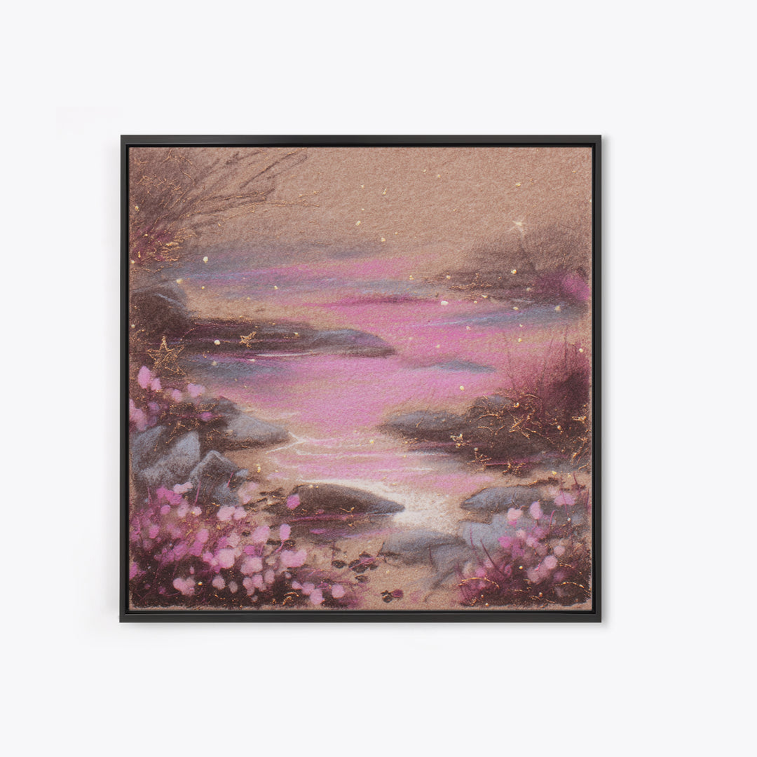 Mermaid Lagoon with Bioluminescent Water Framed Canvas Print, Fantasy Art, Gallery Decor, Living Room Decor, Fine Art, Mythic, FAN-1x1-32