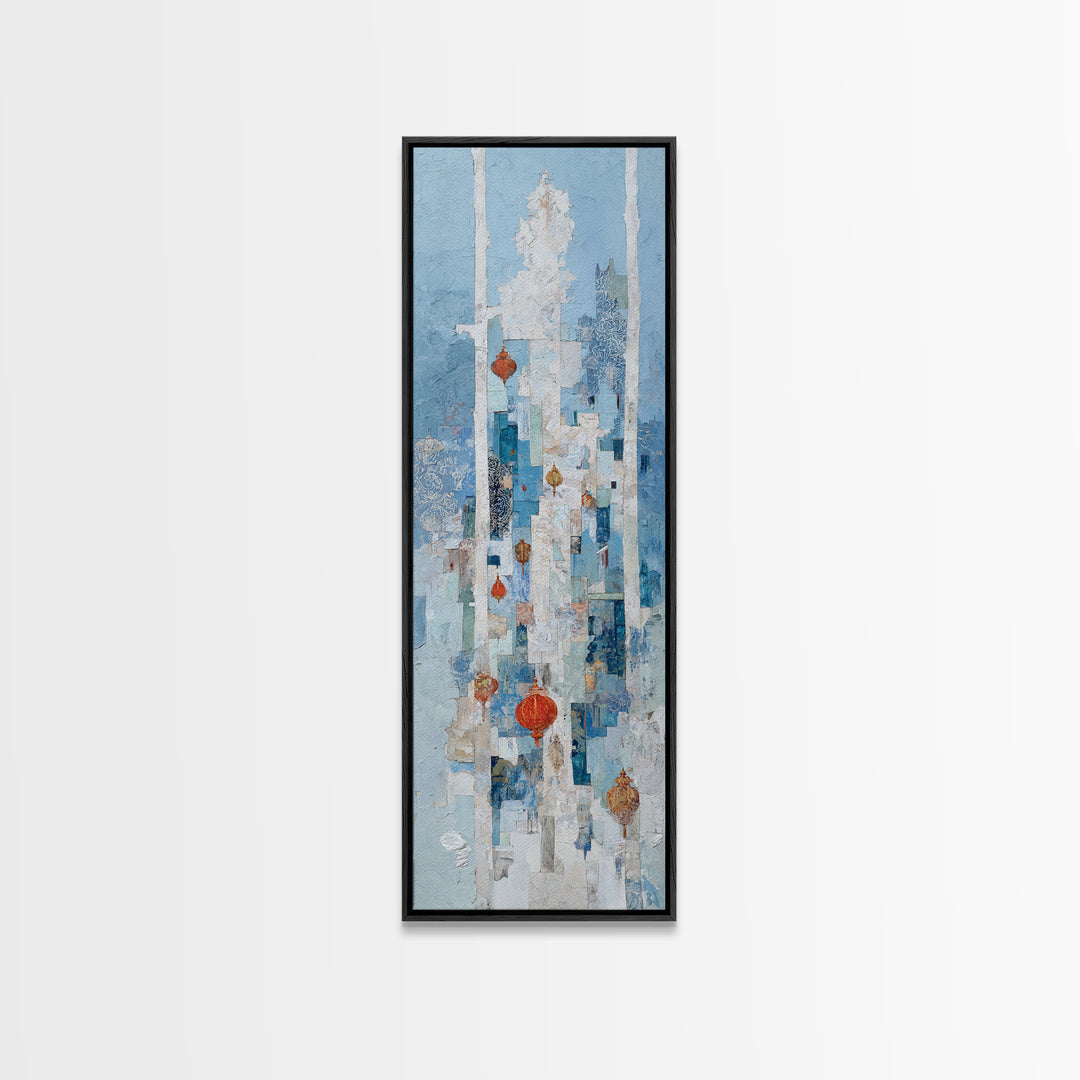 Crystal Cave with Luminous Blue Reflections Canvas Print, Fantasy Art, Acrylic Painting, Living Room Decor, Fine Art, Mythic, FAN-1x3-42