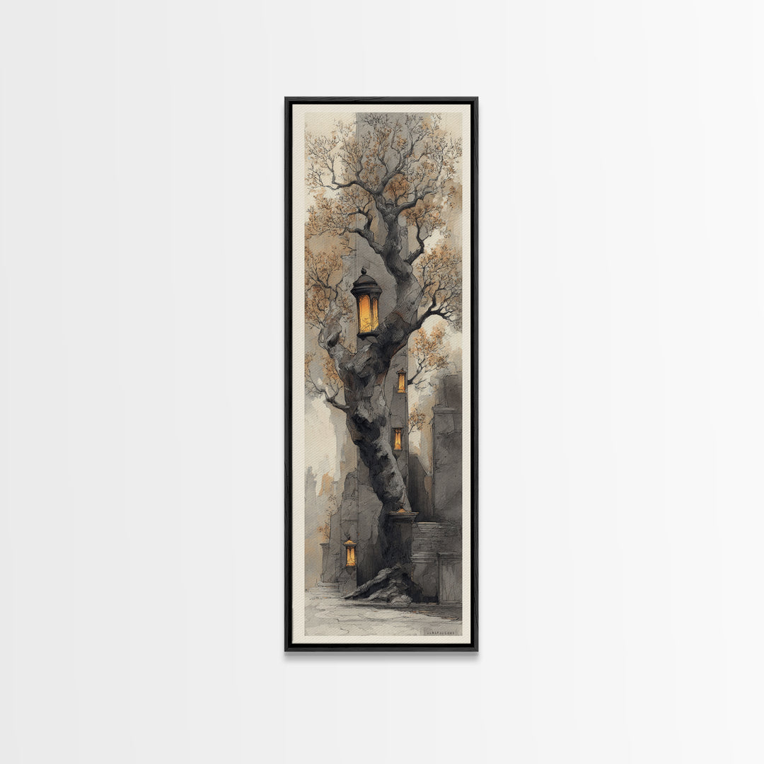 Dwarven Forge with Molten Gold Glow Framed Canvas Print, Fantasy Art, Large Art Print, Living Room Decor, Oil Painting, Mythic, FAN-1x3-54