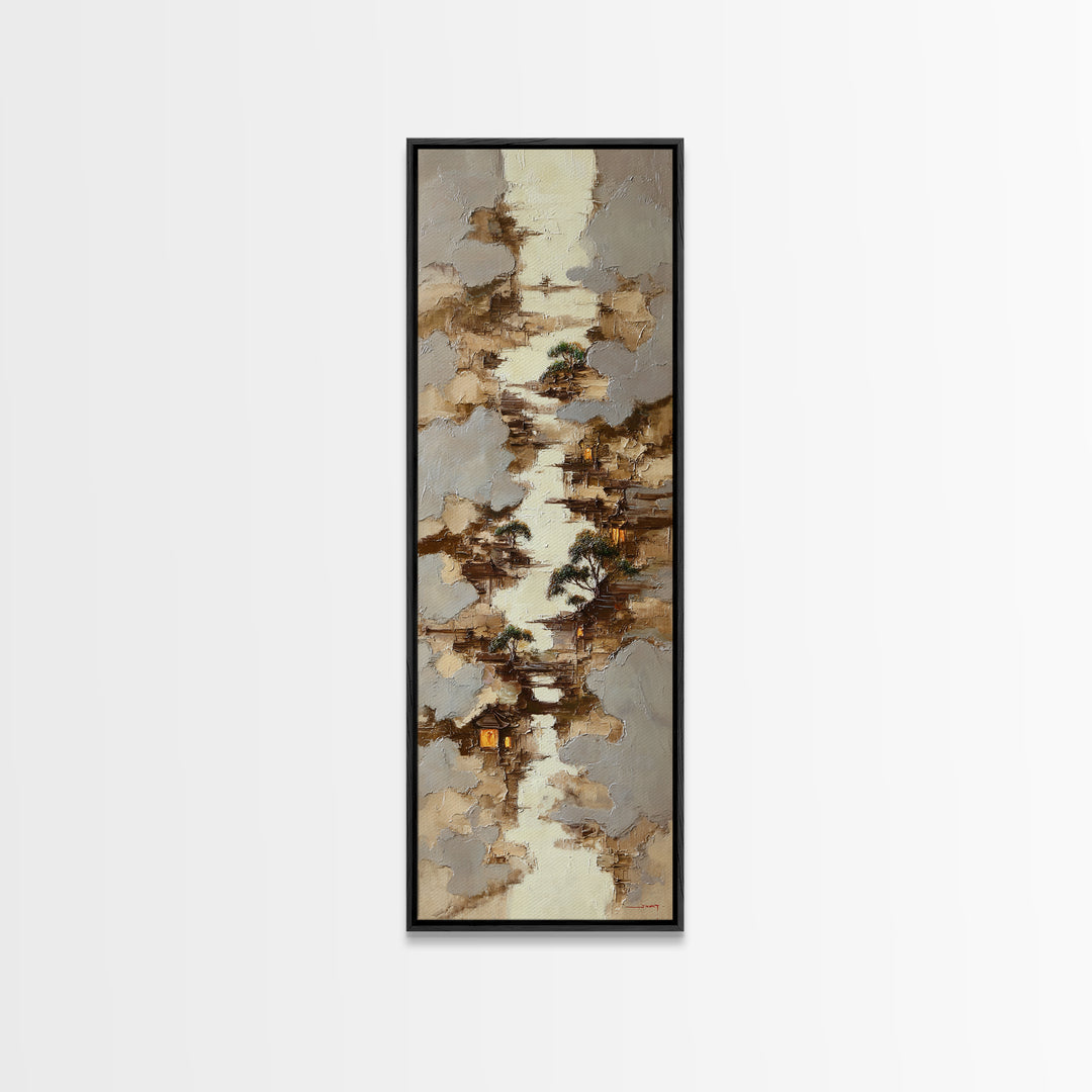 Sea Serpent Beneath a Stormy Ship Silhouette Framed Canvas Print, Fantasy Art, Gothic Art, Living Room Decor, Fine Art, Mythic, FAN-1x3-79