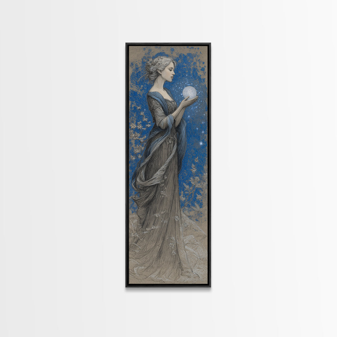 Mermaid Lagoon with Bioluminescent Water Framed Canvas Print, Fantasy Art, Gothic Art, Living Room Decor, Fine Art, Mythic, FAN-1x3-92