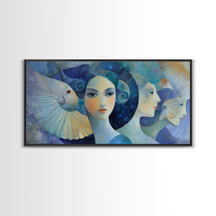 Sorceress Holding a Sphere of Starlight Framed Canvas Print, Fantasy Art, Minimalist Decor, Living Room Decor, Fine Art, Mythic, FAN-2x1-13