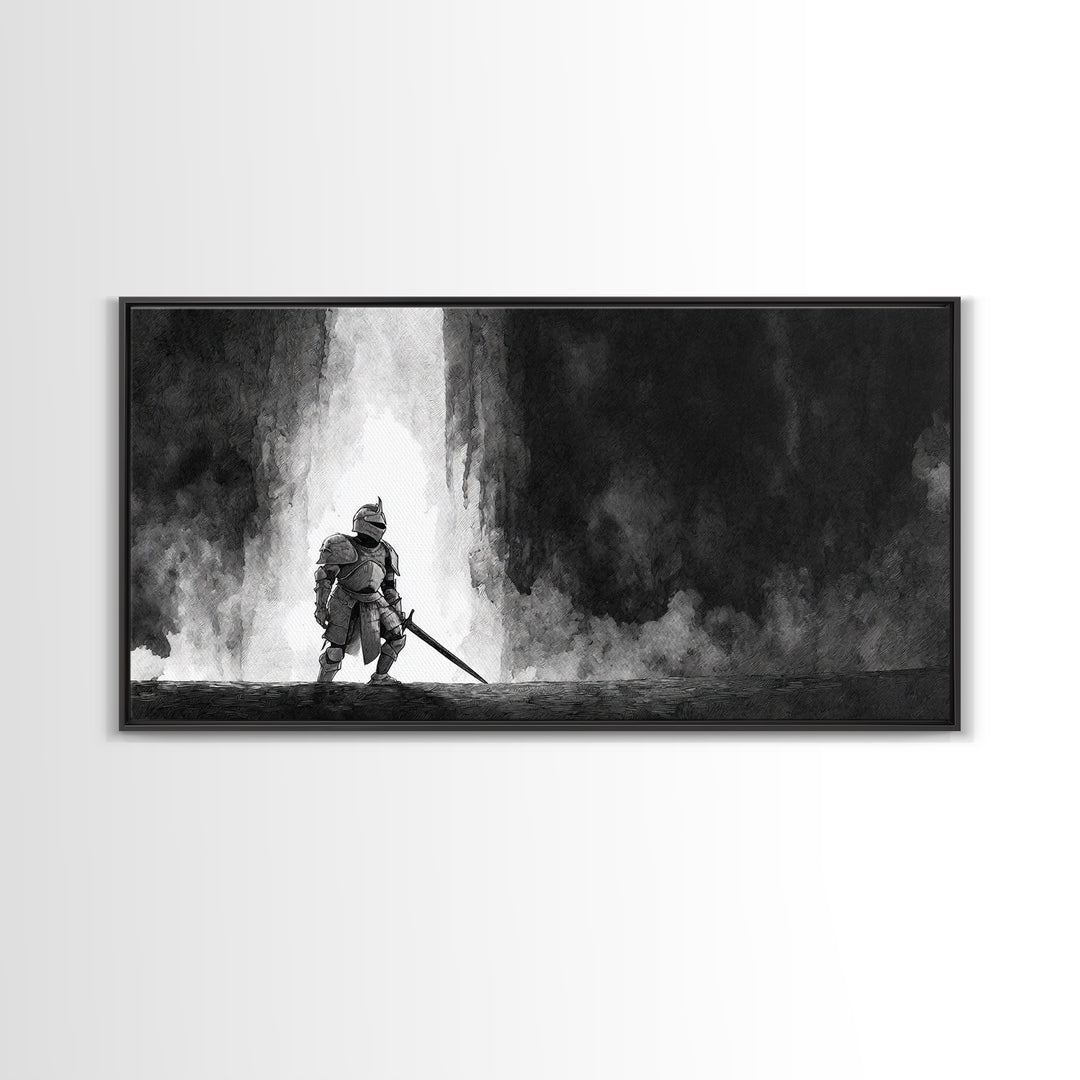 Sea Serpent Beneath a Stormy Ship Silhouette Canvas Print, Fantasy Art, Minimalist Decor, Living Room Decor, Mythic, Fairy Art, FAN-2x1-15
