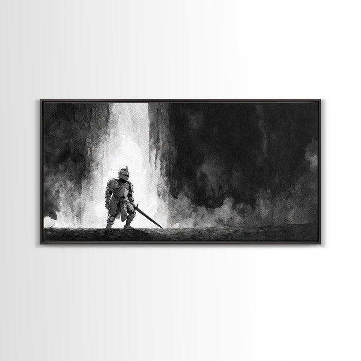 Sea Serpent Beneath a Stormy Ship Silhouette Canvas Print, Fantasy Art, Minimalist Decor, Living Room Decor, Mythic, Fairy Art, FAN-2x1-15