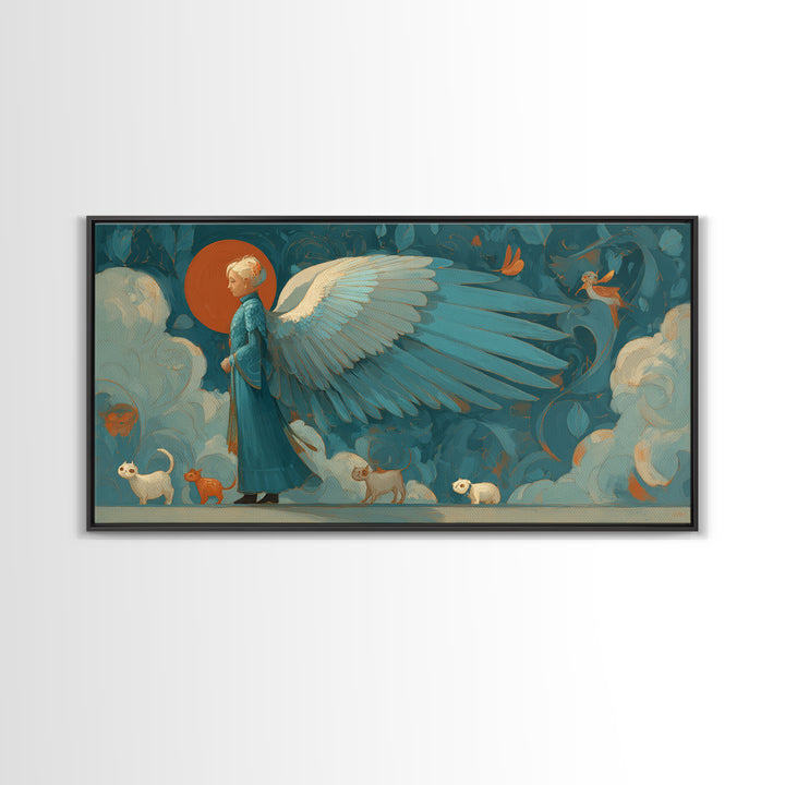 Angelic Warrior with Radiant Wings Framed Canvas Print, Fantasy Art, Fantasy Home Decor, Living Room Decor, Fine Art, Mythic, FAN-2x1-67