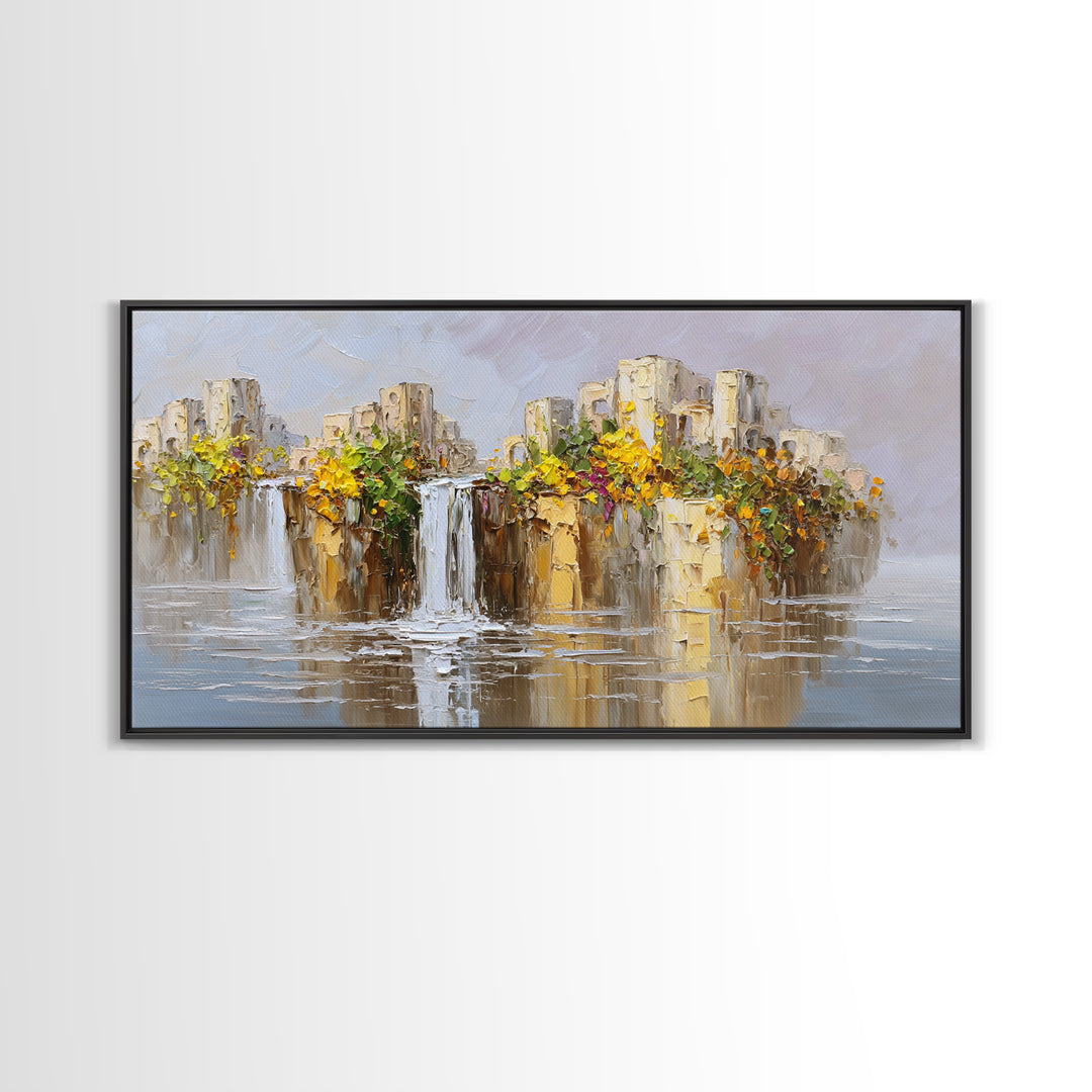Crystal Cave with Luminous Blue Reflections Canvas Print, Fantasy Art, Painting, Living Room Decor, Watercolor Art, Mythic, FAN-2x1-98