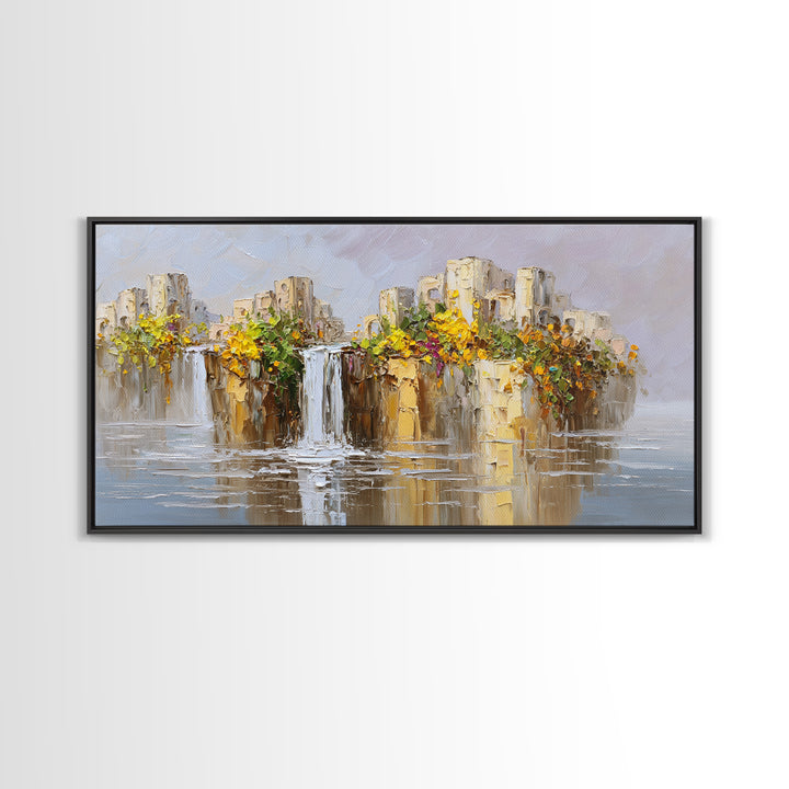 Crystal Cave with Luminous Blue Reflections Canvas Print, Fantasy Art, Painting, Living Room Decor, Watercolor Art, Mythic, FAN-2x1-98