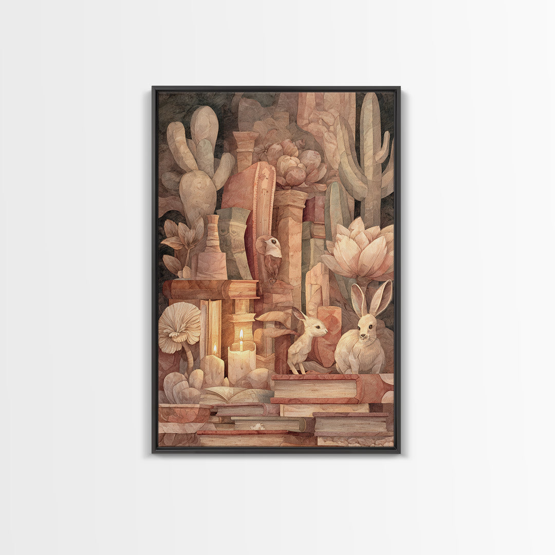 Mermaid Lagoon with Bioluminescent Water Framed Canvas Print, Fantasy Art, Room Decor, Living Room Decor, Fine Art, Mythic, FAN-2x3-64