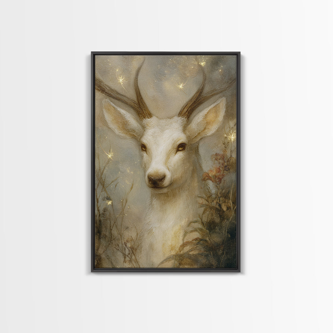 Mythic Waterfall Guarded by White Wolves Framed Canvas Print, Fantasy Art, Fantasy Art Prints, Living Room Decor, Oil Painting, FAN-2x3-8