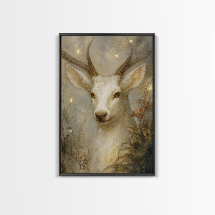 Mythic Waterfall Guarded by White Wolves Framed Canvas Print, Fantasy Art, Fantasy Art Prints, Living Room Decor, Oil Painting, FAN-2x3-8