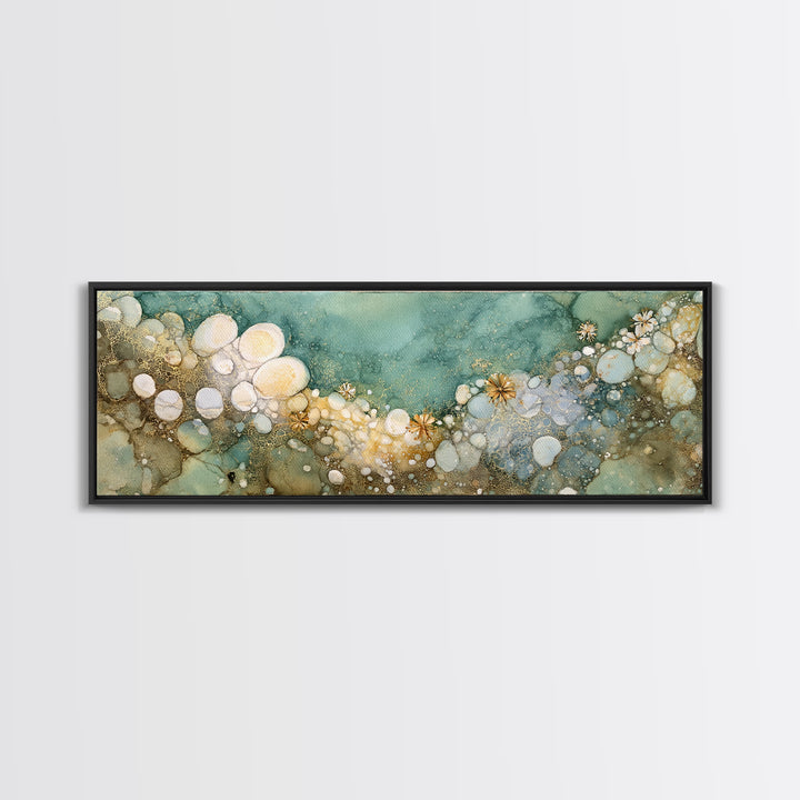 Unicorn Drinking from a Silver Stream Framed Canvas Print, Fantasy Art, Textured Painting, Living Room Decor, Fine Art, Mythic, FAN-3x1-56