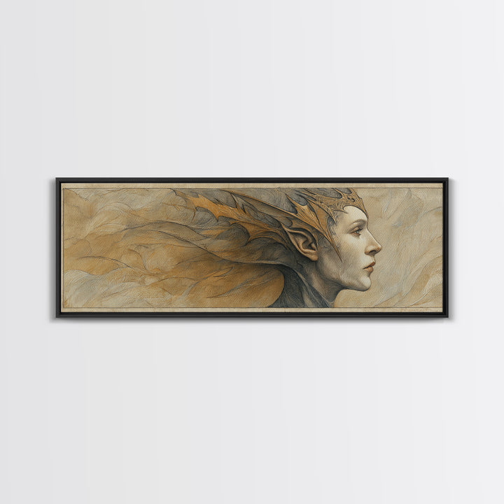 Phoenix Rising in Gold and Crimson Flames Framed Canvas Print, Fantasy Art, Large Art Print, Living Room Decor, Mythic, FAN-3x1-69