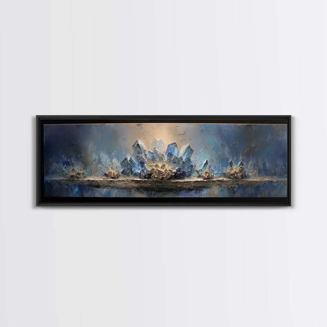 Mythic Waterfall Guarded by White Wolves Canvas Print, Fantasy Art, Minimalist Decor, Living Room Decor, Oil Painting, Mythic, FAN-3x1-88