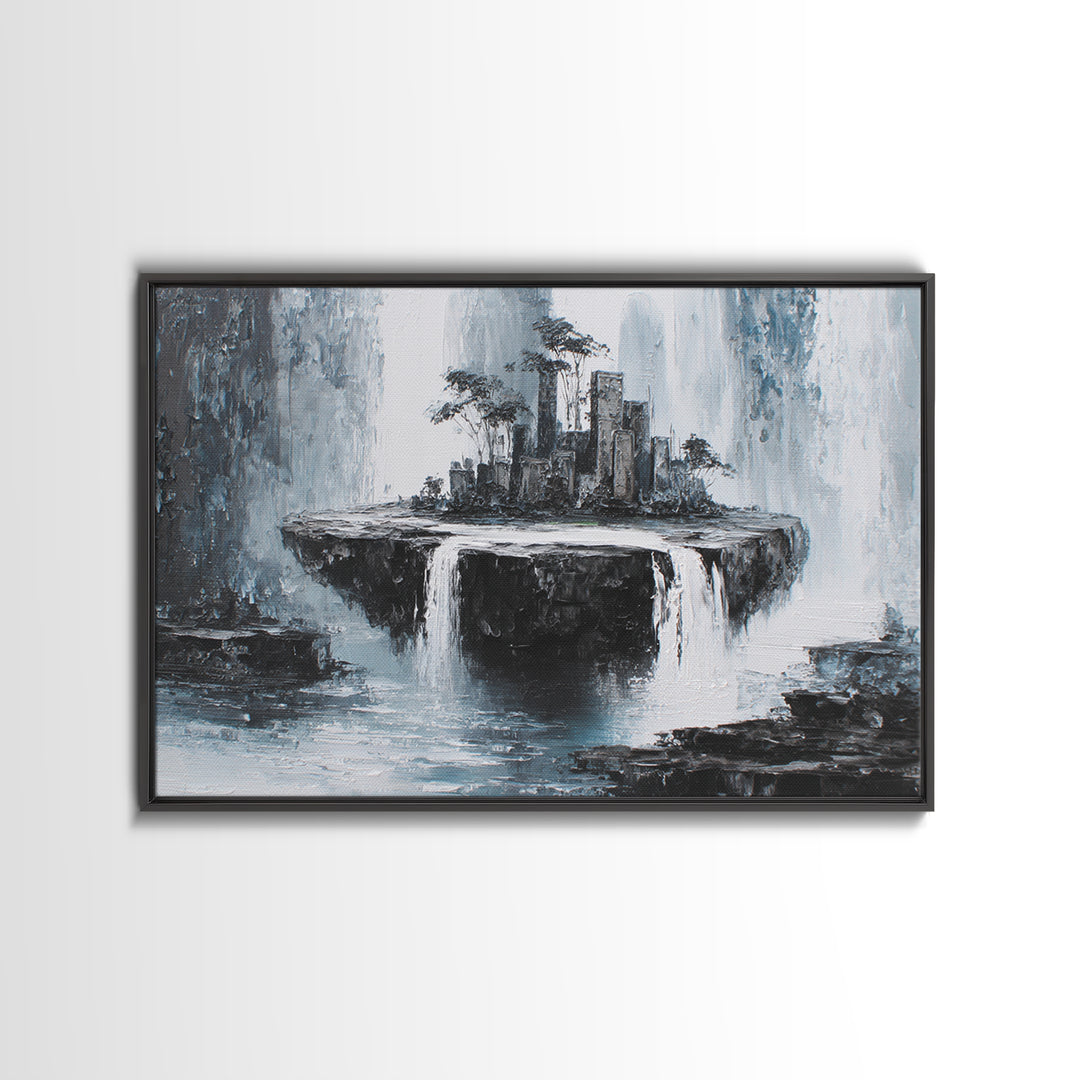 Giant Tree City Filled Framed Canvas Print, Fantasy Art, Whimsical Art, Living Room Decor, Watercolor Art, Mythic, FAN-3x2-13