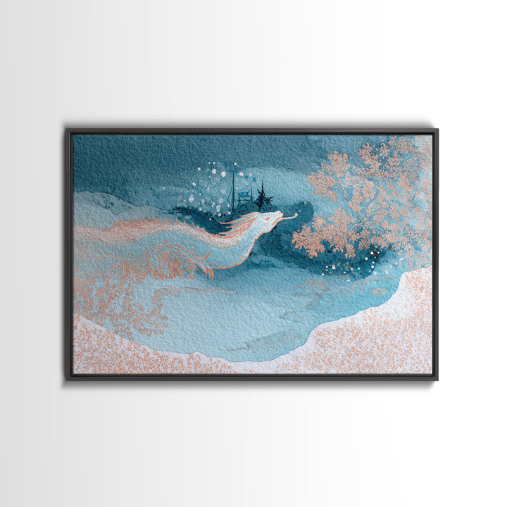 Armored Knight Facing a Glowing Portal Framed Canvas Print, Fantasy Art, Acrylic Painting, Living Room Decor, Fine Art, Mythic, FAN-3x2-35