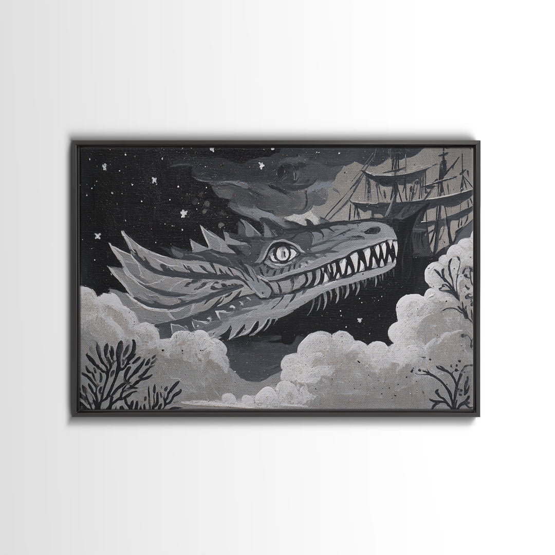 Dragon Soaring Above Jagged Mountain Peaks Canvas Print, Fantasy Art, Surreal Art, Living Room Decor, Fine Art, Mythic, FAN-3x2-53