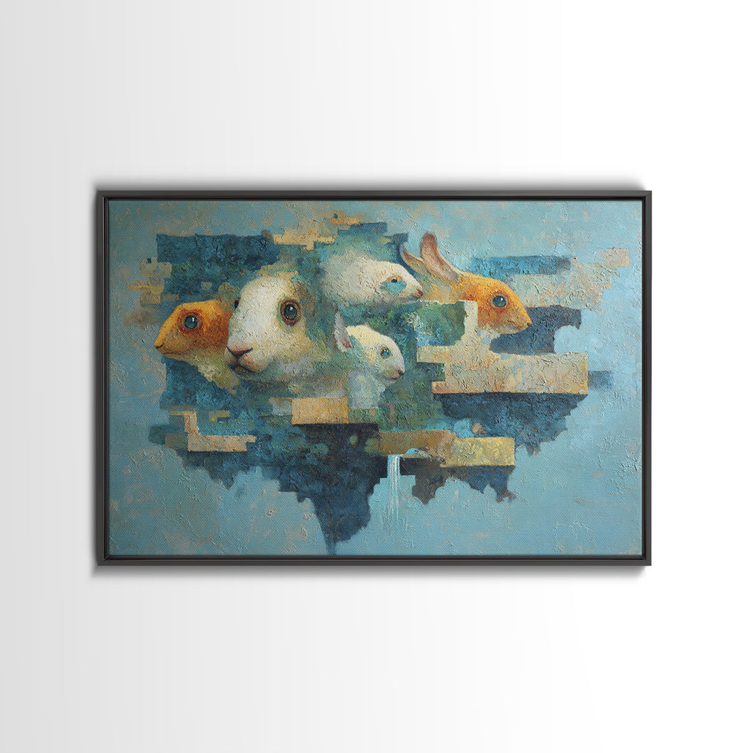 Floating Island with Waterfalls and Ancient Ruins Framed Canvas Print, Fantasy Art, Living Room Decor, Oil Painting, Mythic, FAN-3x2-55