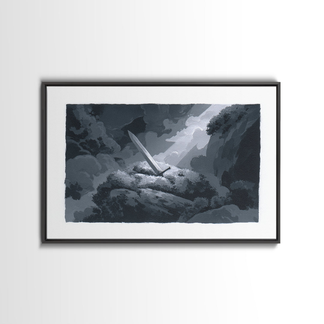 Magic Sword Embedded Framed Canvas Print, Fantasy Art, Digital Print, Living Room Decor, Fine Art, Mythic, Dragon Art, FAN-3x2-63