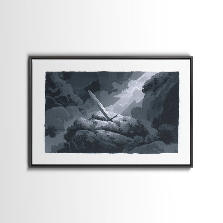 Magic Sword Embedded Framed Canvas Print, Fantasy Art, Digital Print, Living Room Decor, Fine Art, Mythic, Dragon Art, FAN-3x2-63