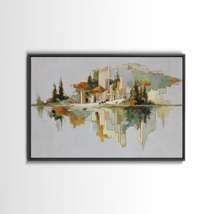 Floating Island with Waterfalls and Ancient Ruins Framed Canvas Print, Fantasy Art, Living Room Decor, Abstract Art, Mythic, FAN-3x2-7