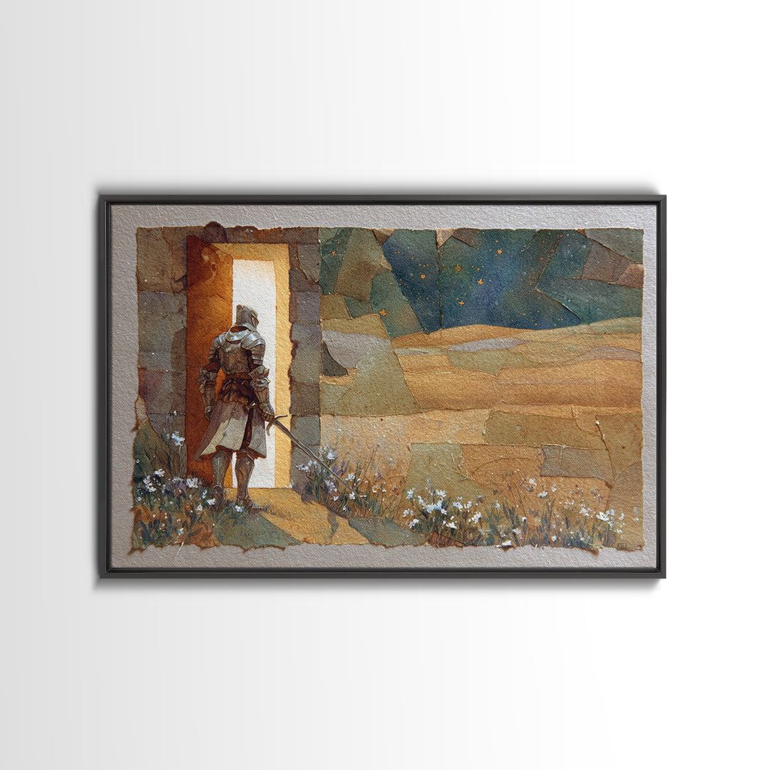 Griffin Perched on a Castle Wall Framed Canvas Print, Fantasy Art, Fairy Art, Living Room Decor, Mythic, Gallery Decor, FAN-3x2-86