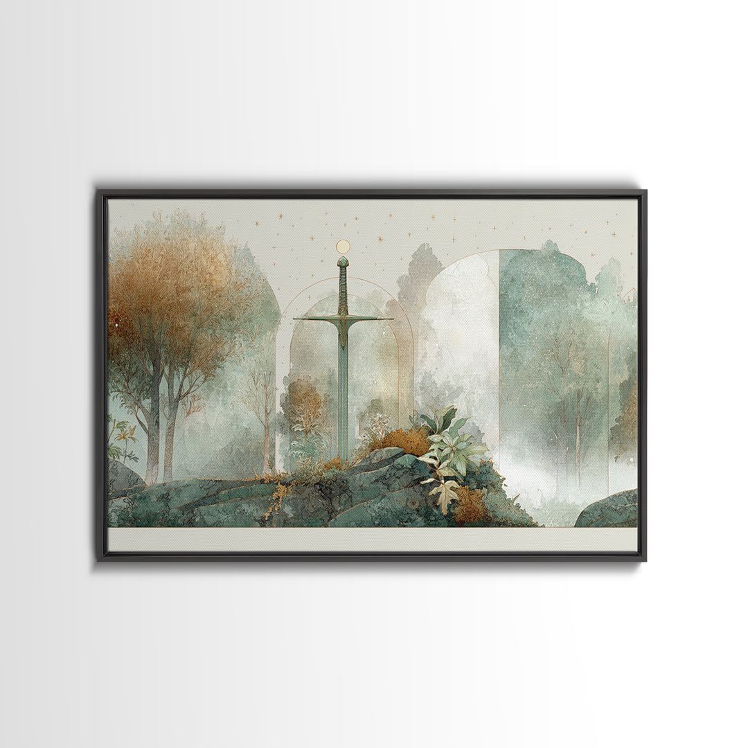 Angelic Warrior with Radiant Wings Framed Canvas Print, Fantasy Art, Minimalist Decor, Living Room Decor, Fine Art, Mythic, FAN-3x2-99
