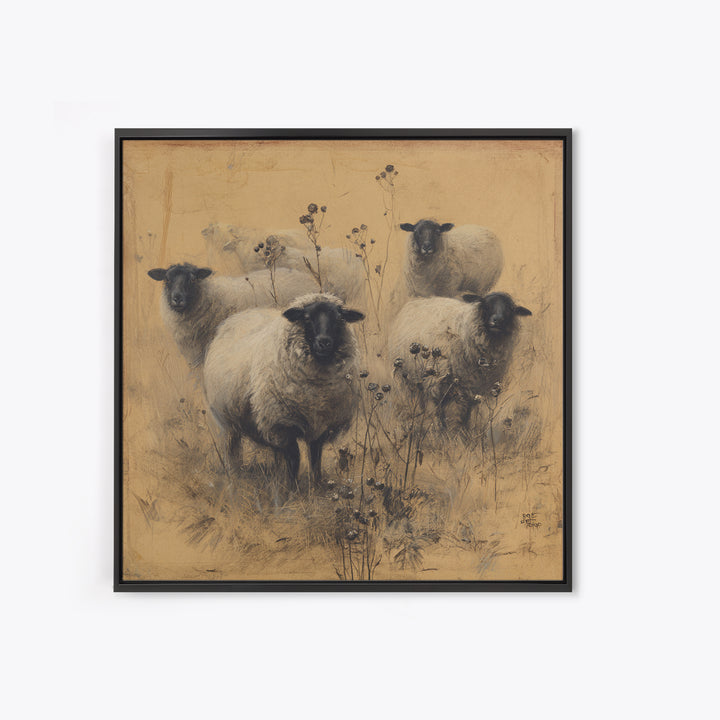 Black and White Sheep Framed Canvas Print, Farmhouse Art, Gallery Decor, Farmhouse Decor, Fine Art, Harvest, Contemporary Art, FAR-1x1-32