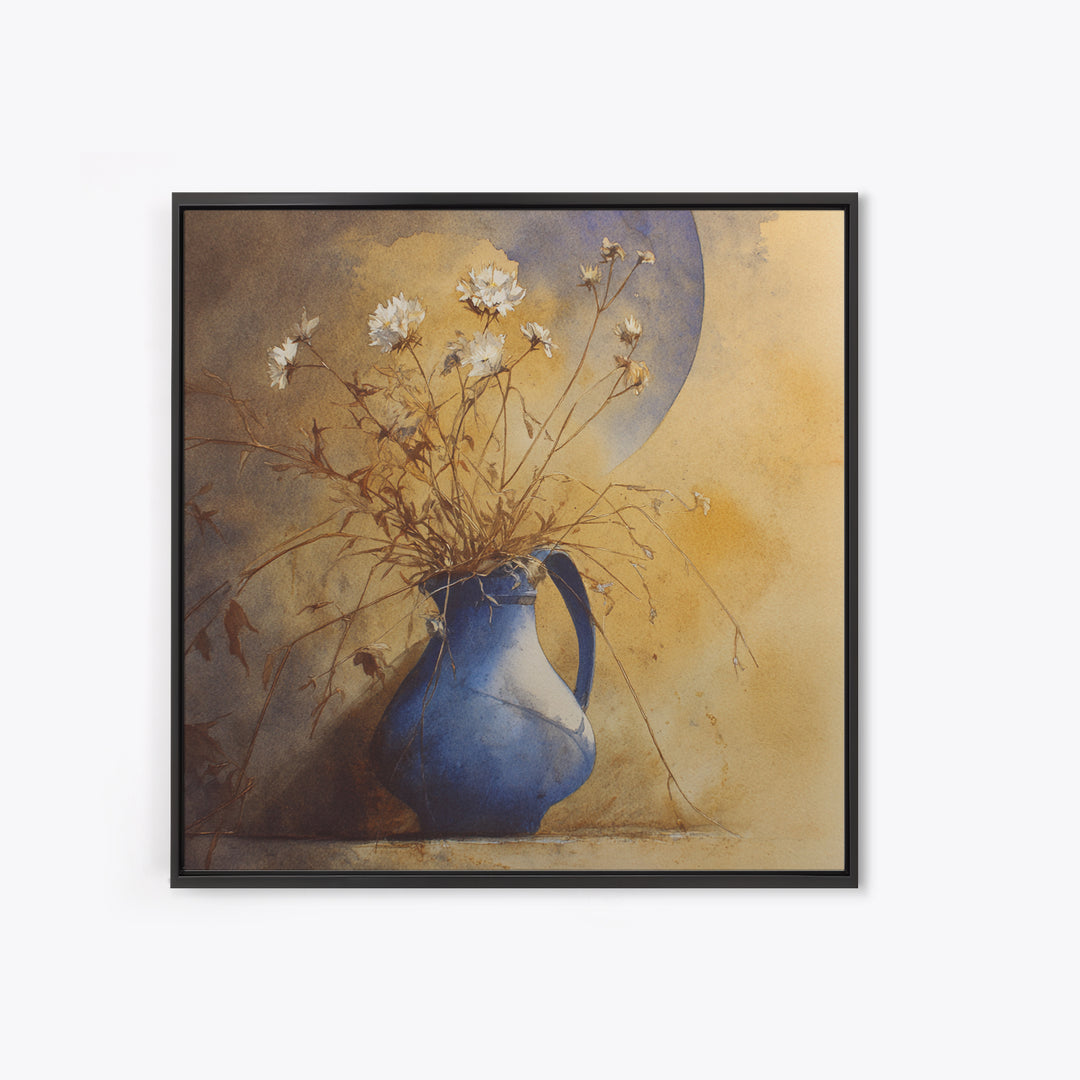 Blue Enamel Pitcher Framed Canvas Print, Farmhouse Art, Art Print, Farmhouse Decor, Watercolor Art, Harvest, Digital Art, FAR-1x1-40