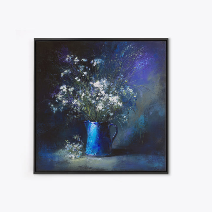 Blue Enamel Pitcher Framed Canvas Print, Farmhouse Art, Farmhouse Decor, Oil Painting, Harvest, Digital Wall Art, FAR-1x1-88