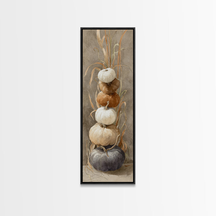 Pumpkins Stacked on a Wooden Crate Canvas Print, Farmhouse Art, Landscape Painting, Farmhouse Decor, Watercolor Art, Harvest, FAR-1x3-1