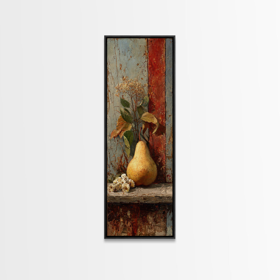 Rustic Pear Still Life on Plank Wood Framed Canvas Print, Farmhouse Art, Digital Prints, Farmhouse Decor, Watercolor Art, FAR-1x3-31