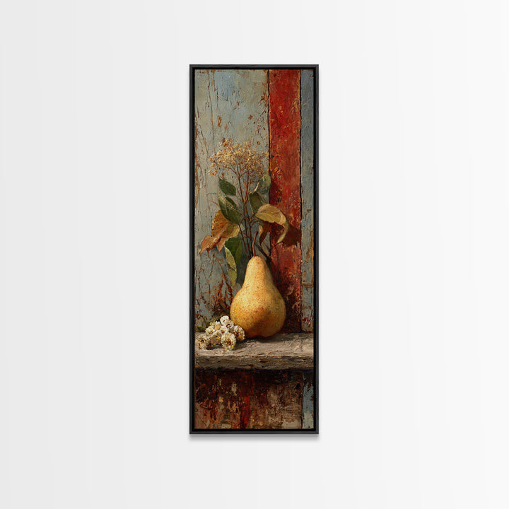 Rustic Pear Still Life on Plank Wood Framed Canvas Print, Farmhouse Art, Digital Prints, Farmhouse Decor, Watercolor Art, FAR-1x3-31