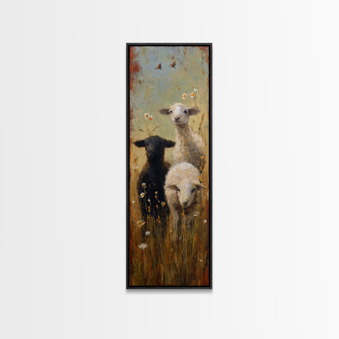 Black and White Sheep Canvas Print, Farmhouse Art, Contemporary Art, Farmhouse Decor, Fine Art, Harvest, Printable Art, FAR-1x3-44