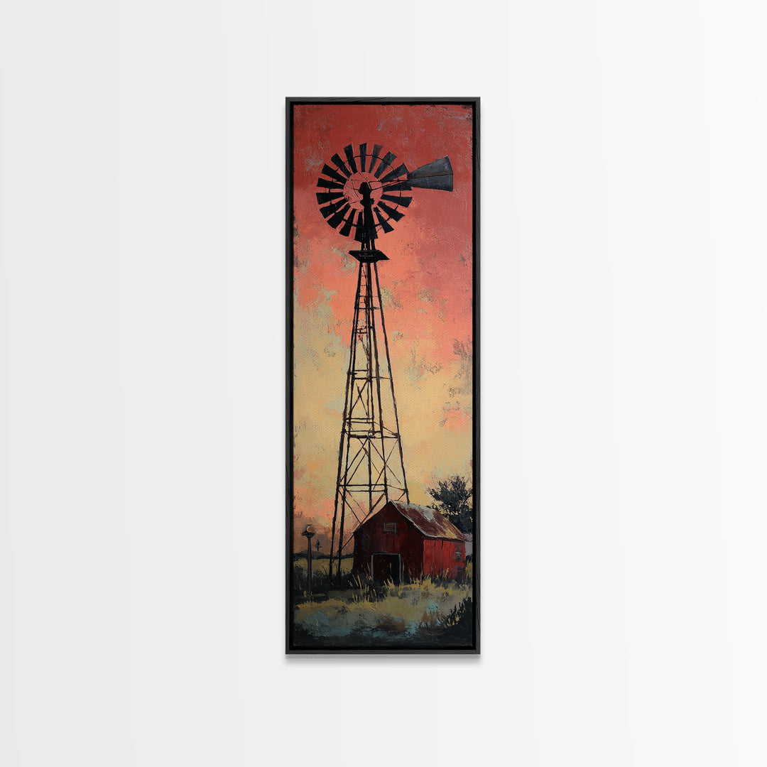 Windmill Silhouette at Sunset Framed Canvas Print, Farmhouse Art, Modern Decor, Farmhouse Decor, Fine Art, Harvest, Home Decor, FAR-1x3-53
