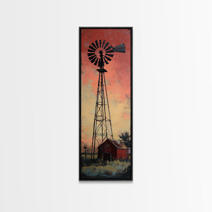 Windmill Silhouette at Sunset Framed Canvas Print, Farmhouse Art, Modern Decor, Farmhouse Decor, Fine Art, Harvest, Home Decor, FAR-1x3-53