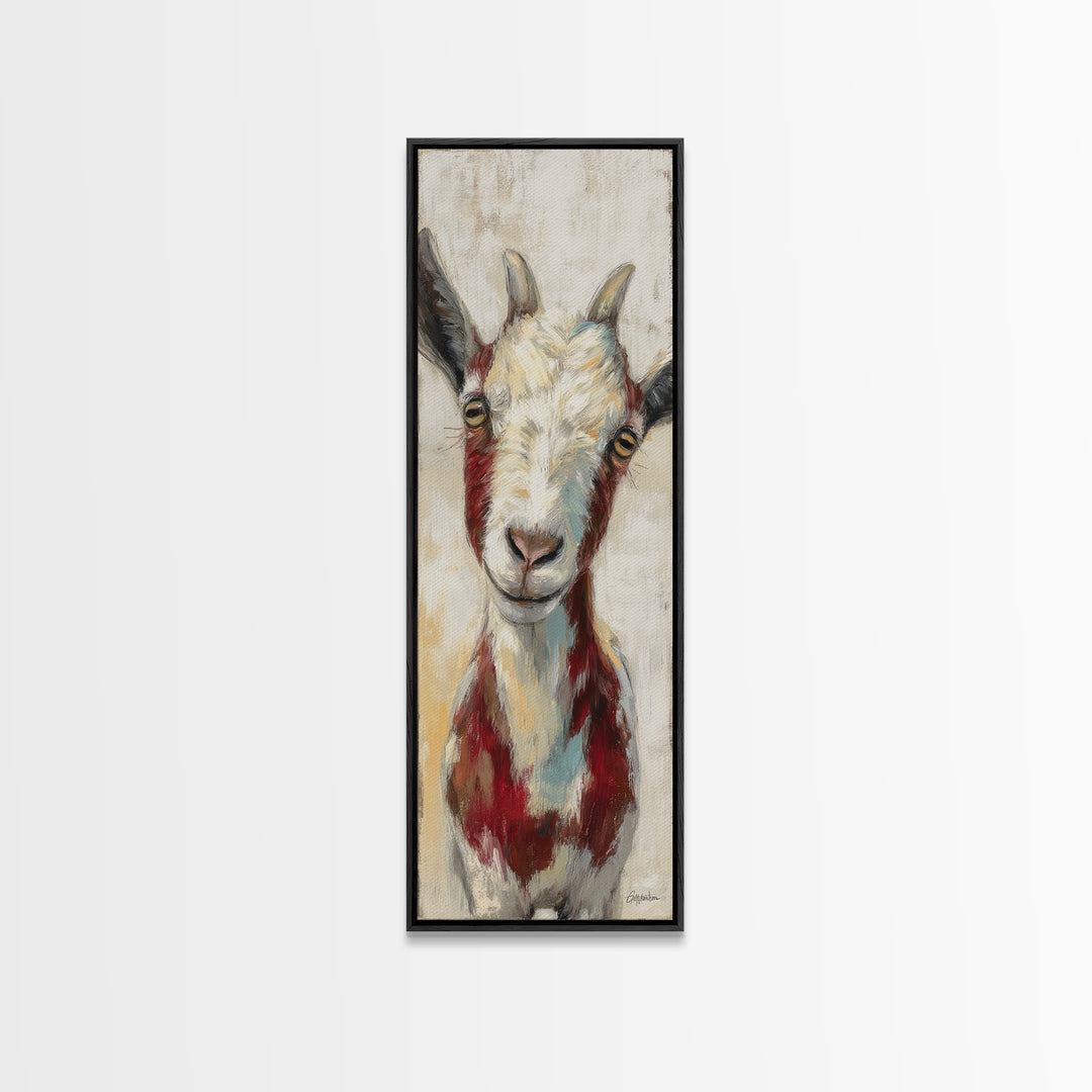 Goat Portrait with Playful Expression Framed Canvas Print, Farmhouse Art, Landscape Painting, Farmhouse Decor, Oil Painting, FAR-1x3-54
