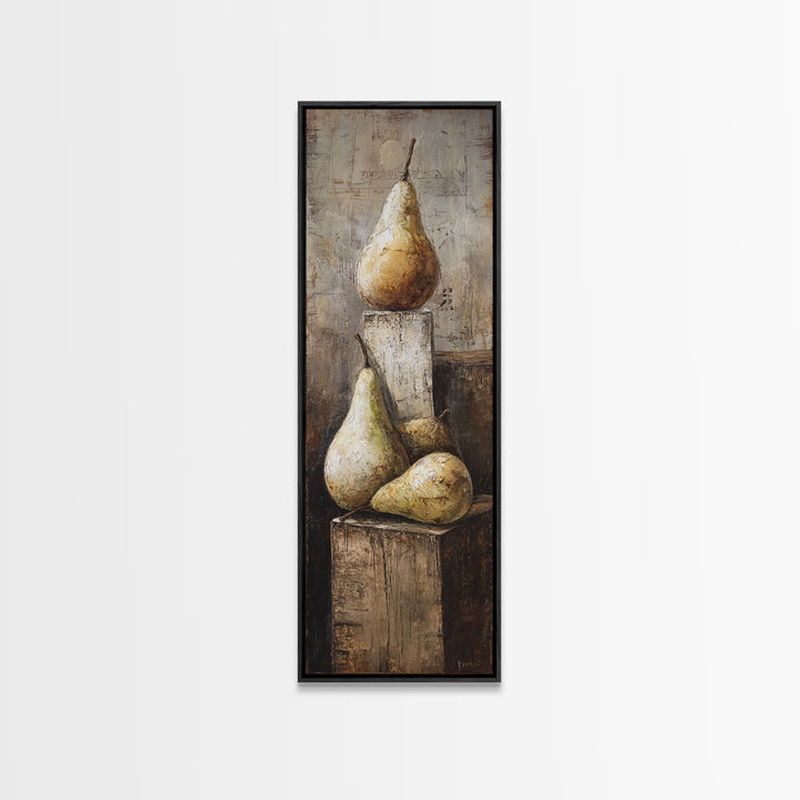 Rustic Pear Still Life on Plank Wood Canvas Print, Farmhouse Art, Digital Print, Farmhouse Decor, Oil Painting, Harvest, FAR-1x3-55