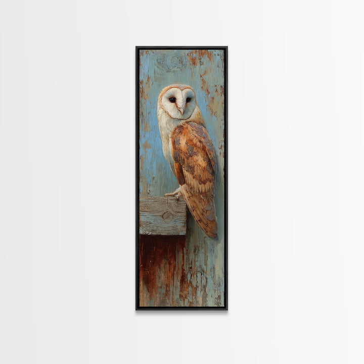Barn Owl Perched on Aged Wood Canvas Print, Farmhouse Art, Printable Art, Farmhouse Decor, Harvest, Landscape Painting, FAR-1x3-59