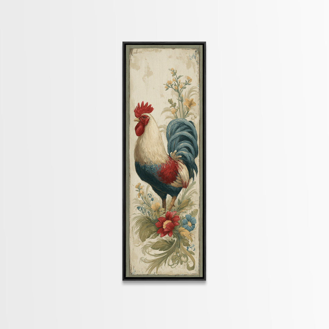 Rooster Painted in Cheerful Folk Colors Framed Canvas Print, Farmhouse Art, Digital Wall Art, Farmhouse Decor, Harvest, FAR-1x3-64