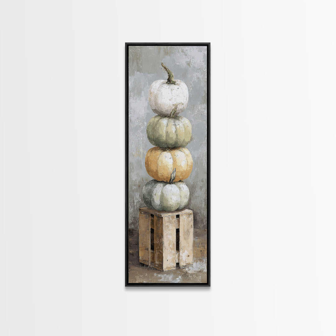 Pumpkins Stacked on a Wooden Crate Canvas Print, Farmhouse Art, Digital Prints, Farmhouse Decor, Harvest, Watercolor Painting, FAR-1x3-73