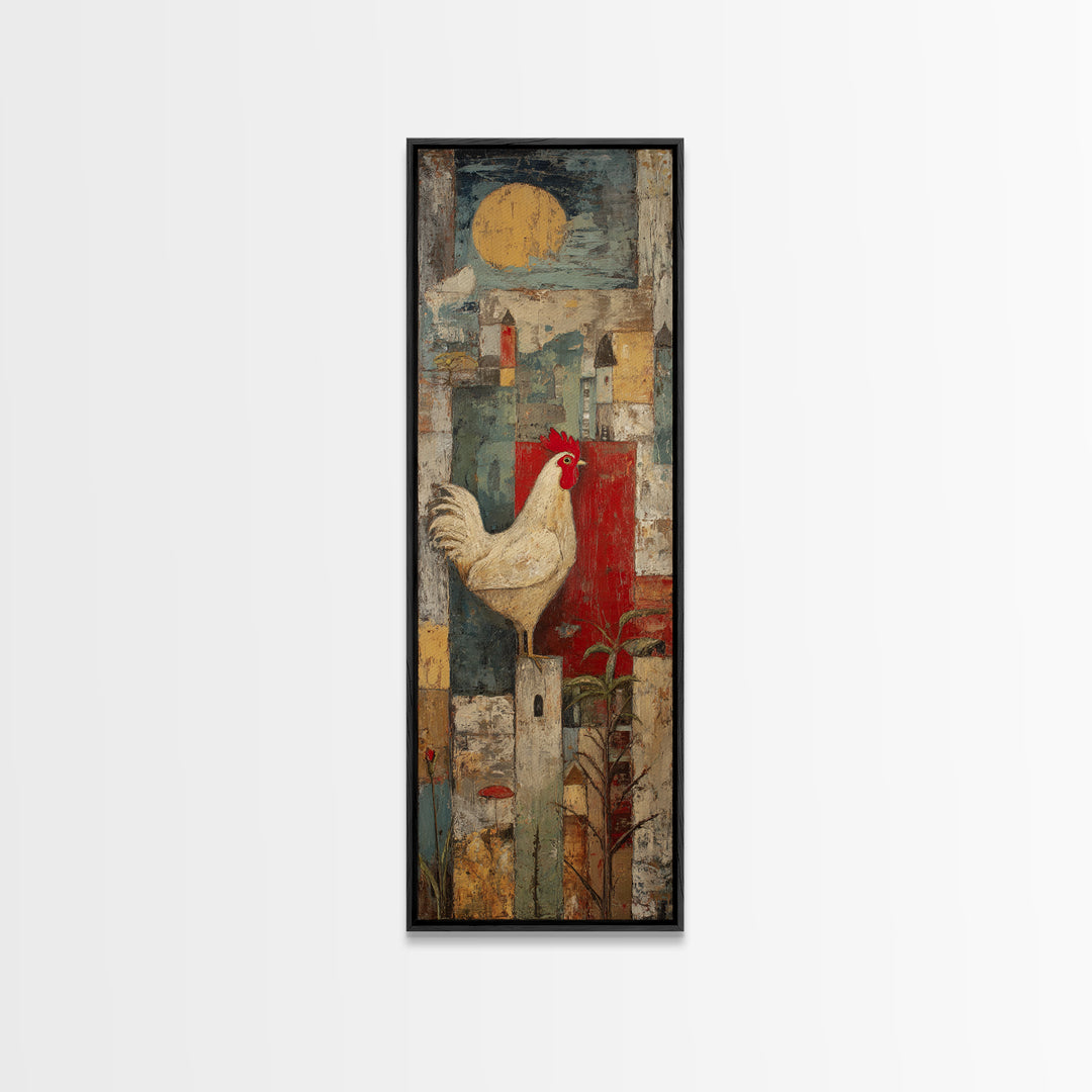 Chicken Family in a Garden Patch Framed Canvas Print, Farmhouse Art, Farmhouse Wall Decor, Farmhouse Decor, Oil Painting, FAR-1x3-75