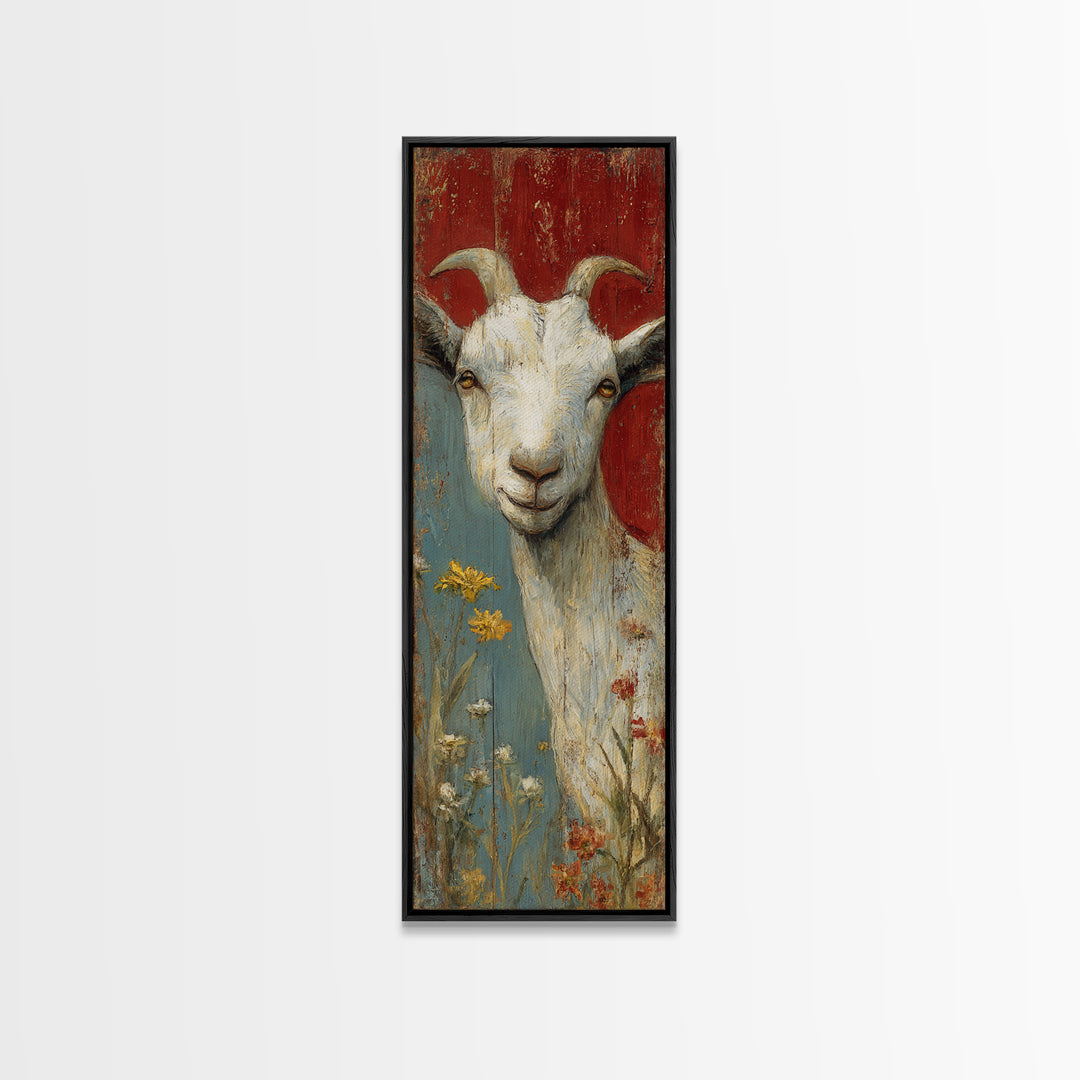 Goat Portrait with Playful Expression Canvas Print, Farmhouse Art, Botanical Art, Farmhouse Decor, Fine Art, Harvest, FAR-1x3-78