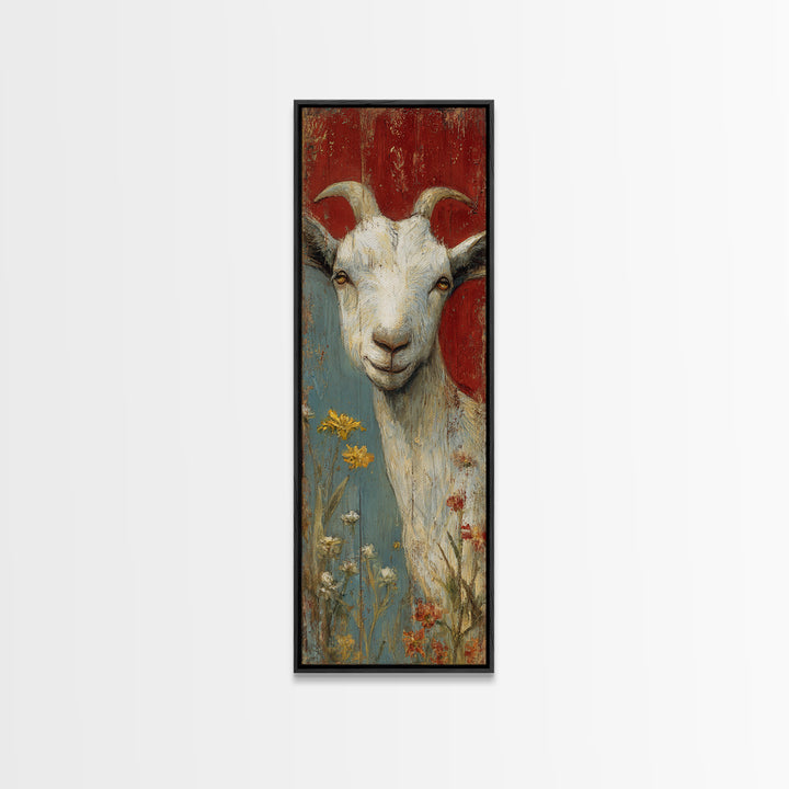 Goat Portrait with Playful Expression Canvas Print, Farmhouse Art, Botanical Art, Farmhouse Decor, Fine Art, Harvest, FAR-1x3-78