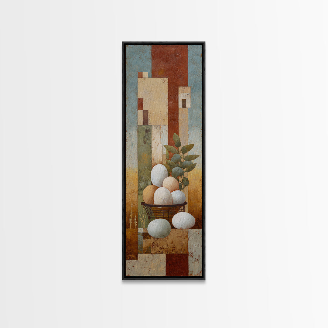 Fresh Eggs in a Wire Basket Canvas Print, Farmhouse Art, Art Print, Farmhouse Decor, Oil Painting, Harvest, Digital Art, FAR-1x3-90