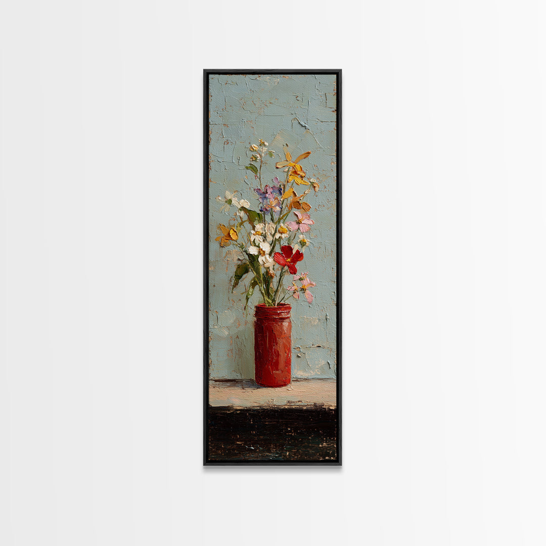 Wildflowers in a Mason Jar on Linen Framed Canvas Print, Farmhouse Art, Farmhouse Wall Art, Farmhouse Decor, Fine Art, Harvest, FAR-1x3-91