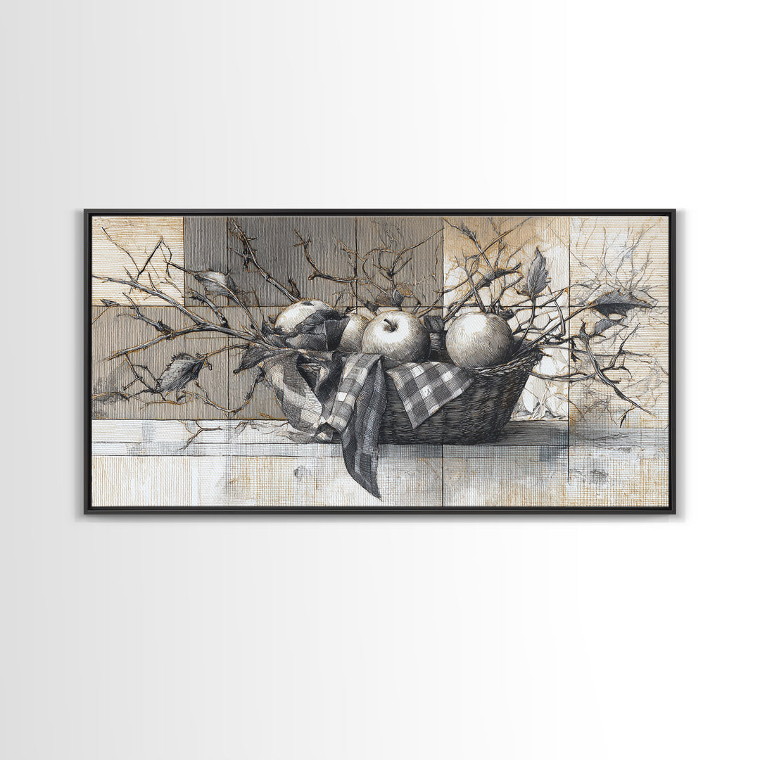 Farmhouse Wreath of Cotton Stems and Eucalyptus Framed Canvas Print, Farmhouse Art, Fine Art Print, Farmhouse Decor, Harvest, FAR-2x1-16