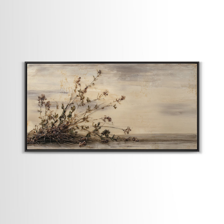 Farmhouse Wreath of Cotton Stems and Eucalyptus Framed Canvas Print, Farmhouse Art, Home Decor, Farmhouse Decor, Harvest, FAR-2x1-40